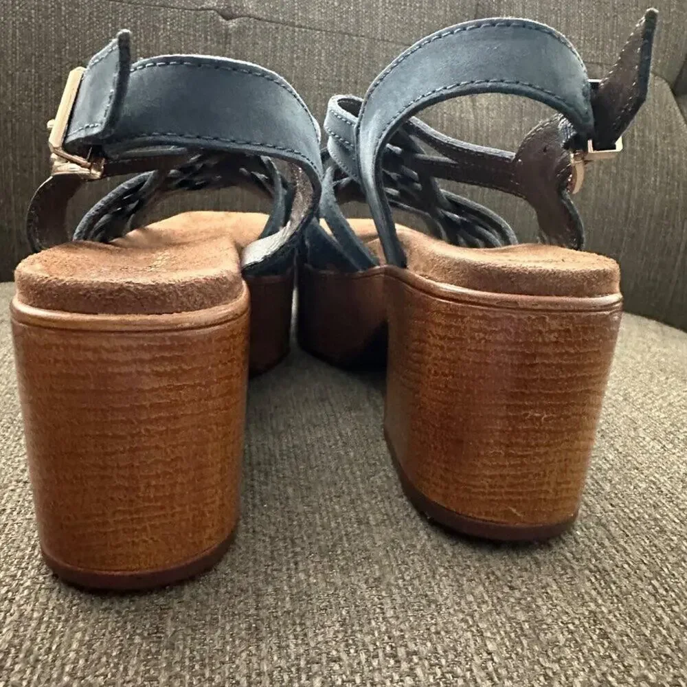 House of Harlow 1960 Women Blue Leather Strappy Platform Sandals Georgia 6.5M